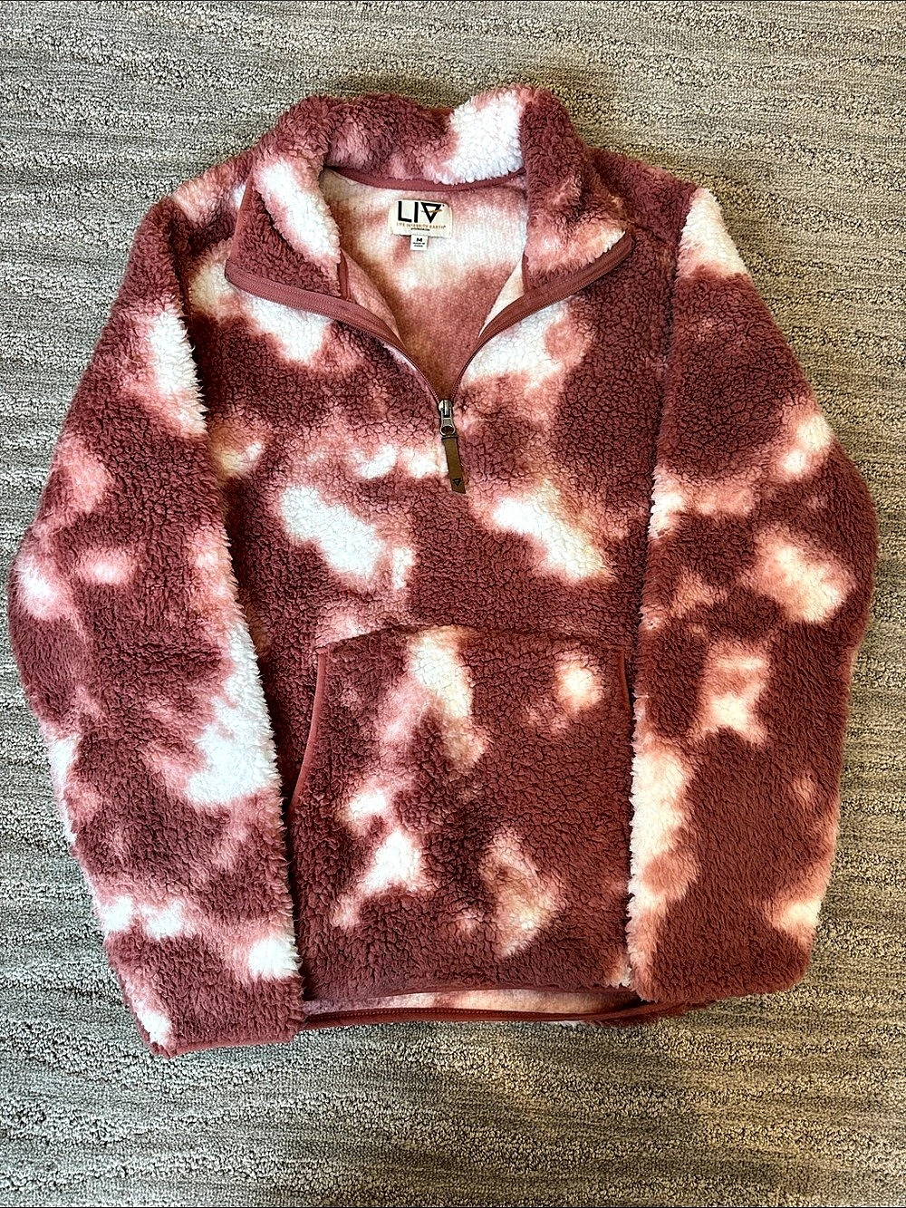 LIV Sherpa Fleece Quarter-Zip Pullover Pink & White Medium